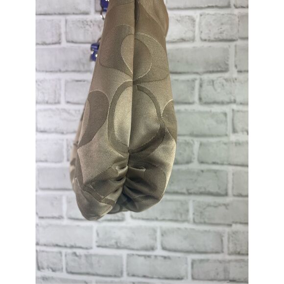 Coach Signature Stripe Hobo Bag F20064 Khaki/Blue Patent Leather Trim - Picture 7 of 16